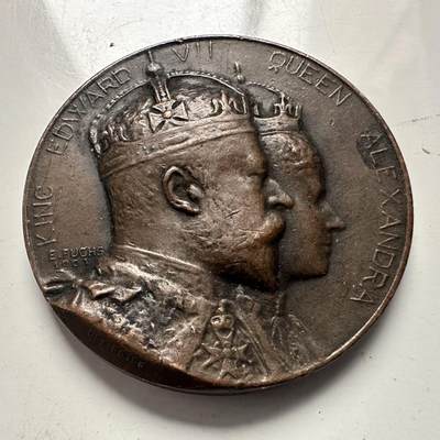 🌹外币初藏🌹🐯2025年第144场  每周二四六晚8️⃣点 接代拍 - 英国1902年爱德华七世加冕纪念章 桑德兰市政版 高浮雕 38.8毫米27克