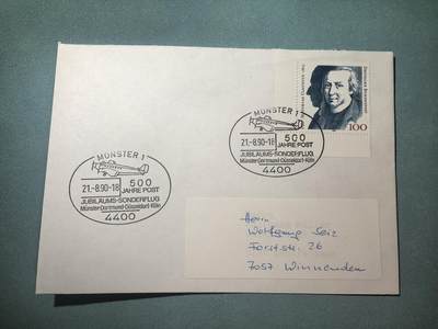 盛世勋华——号角文化勋章邮票专场拍卖第295期 - 德国（联邦）邮政1990年发行 实寄片 盖邮政500周年纪念邮戳