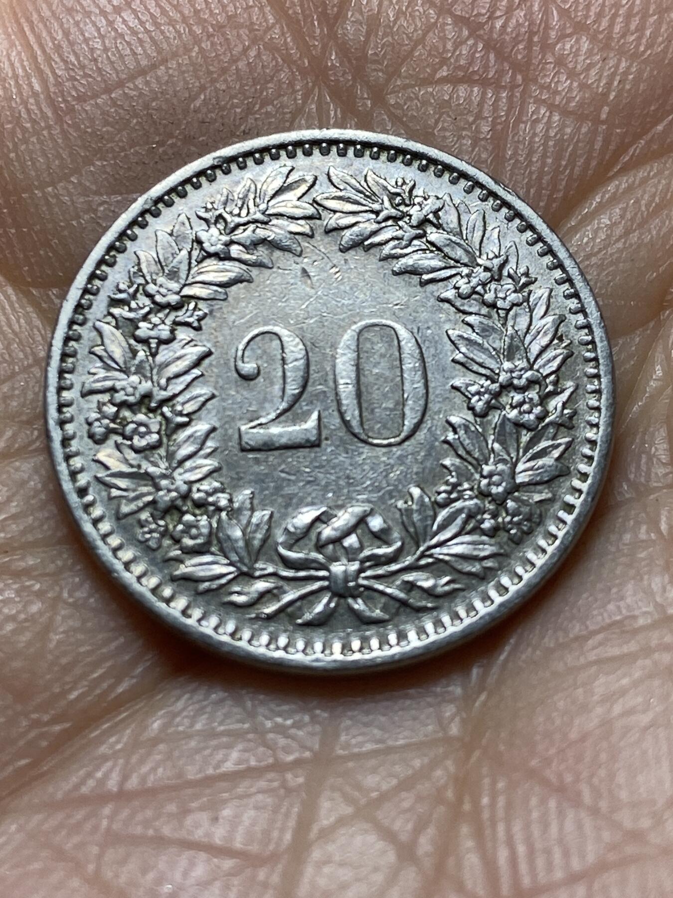 2025年第一百四十五场(总第一百七十一场）高品质英国一线回流散币年末特拍场第二场(免佣金) 瑞士🇨🇭1970年20拉彭(第三版，无标版)