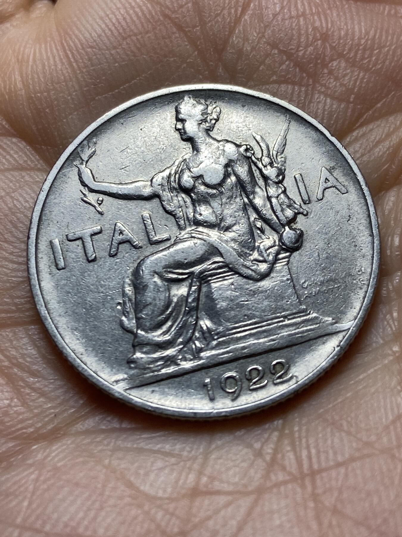 2025年第一百四十五场(总第一百七十一场）高品质英国一线回流散币年末特拍场第二场(免佣金) 意大利王国1922年1里拉(维托里奥·埃马努埃莱三世第三套首发年)