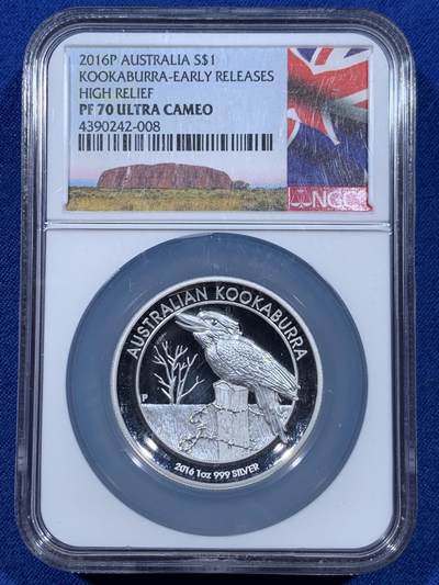《竞宝斋》第450场 周日，周一，周二  3场连拍 （全场包邮，欢迎送拍） - NGC PF70UC 澳大利亚2016年笑翠鸟1盎司加厚银币，顶级工艺，极美品相，澳洲特殊标签，特别加厚盒。