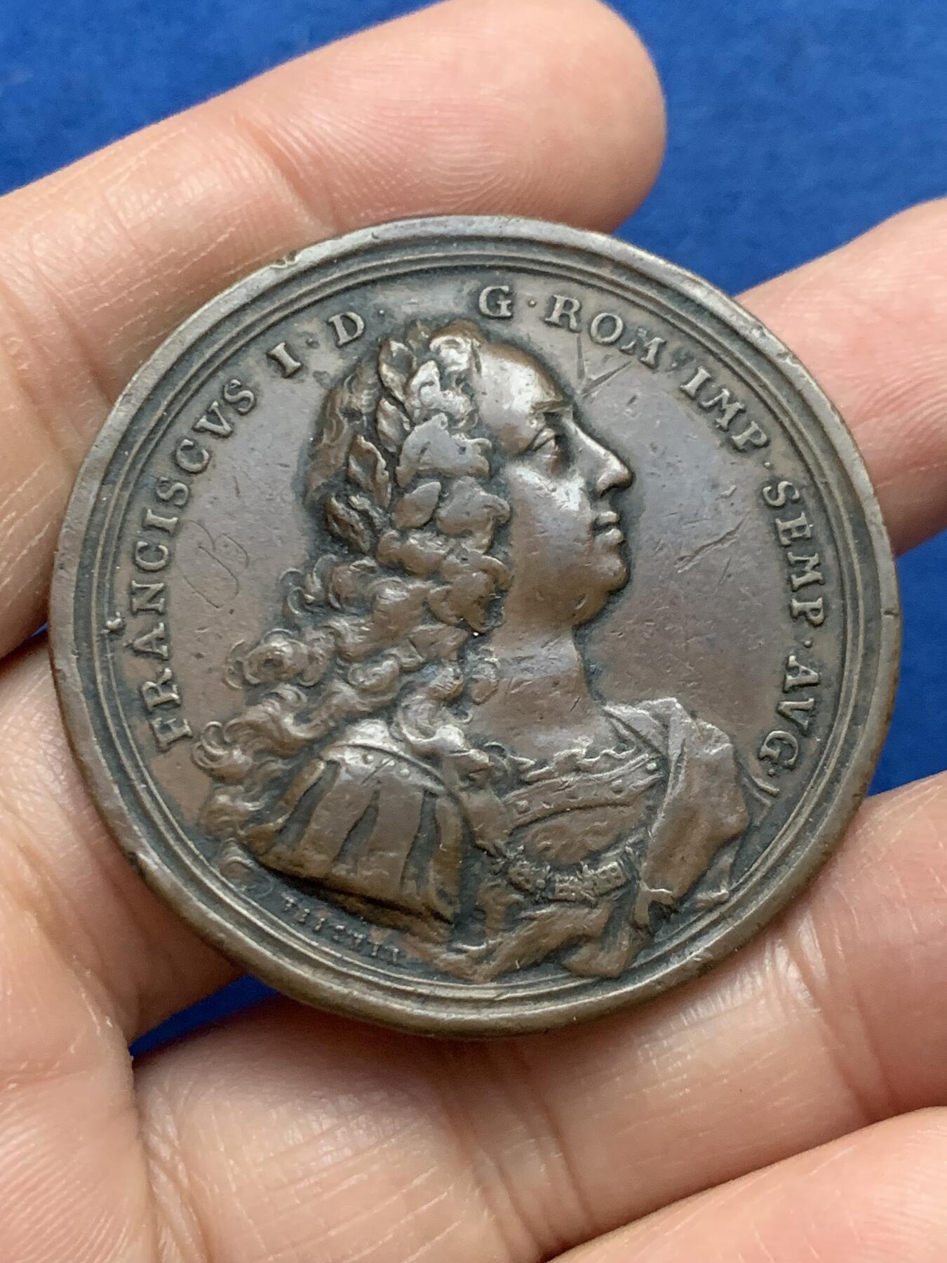 《竞宝斋》第450场 周日，周一，周二  3场连拍 （全场包邮，欢迎送拍） 神圣罗马帝国皇帝弗朗茨一世纪念铜章 31.7克 44mm