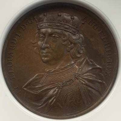 掌中浮雕-藏着的欧洲第047场 - NGC MS64 : Dassier英王系列章之爱德华一世纪念铜章，40mm