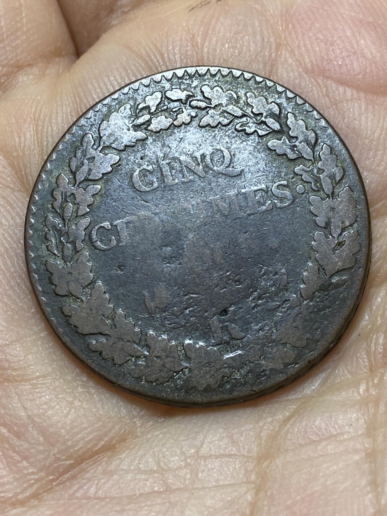 2025年第一百四十四场(总第一百七十场）品种丰富英国一线回流散币年末特拍场第一场(免佣金) 稀少品种–法兰西第一共和国1796–1797年5生丁(LAN5(1796–1797)，R标奥尔良造，KM#640. 9)