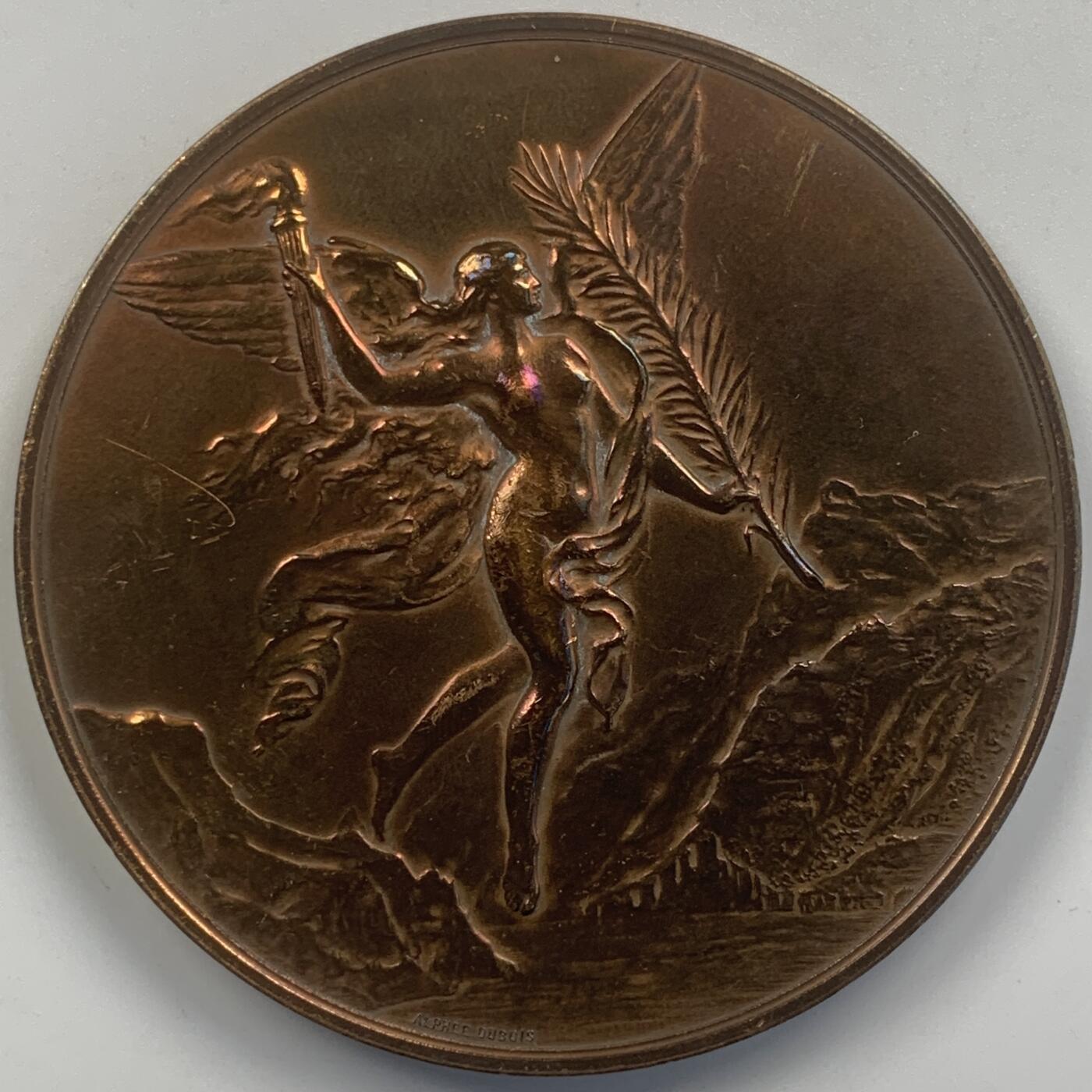 掌中浮雕-藏着的欧洲第047场 1891年瑞士联邦600周年纪念大铜章 ，69mm，A.Dubois作品，原盒变形有破损如图
