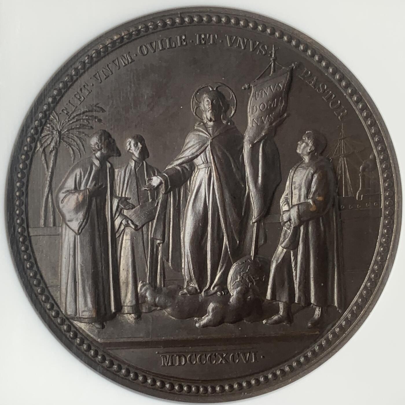 掌中浮雕-藏着的欧洲第047场 NGC MS63 : 1896年东西教派统一问题纪念铜章，正面为教皇利奥十三世，43mm