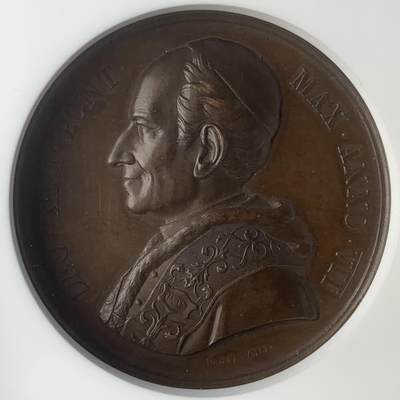 掌中浮雕-藏着的欧洲第047场 - NGC MS63 : 1884年拉特朗圣若望大殿门廊扩建铜章，正面为教皇利奥十三世，43mm