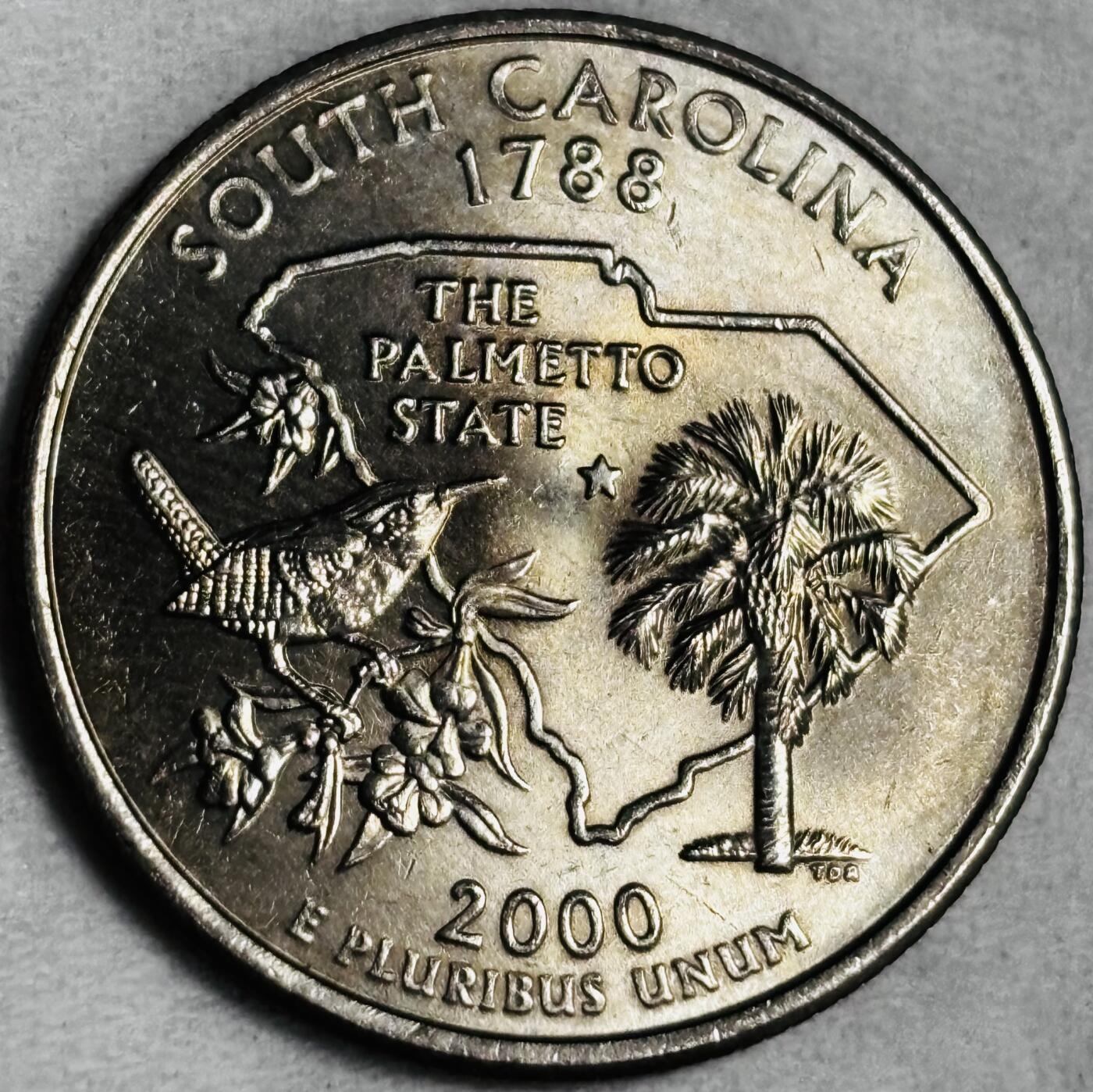 文馨钱币收藏第 286 场，圣诞节专场【 长期接收代拍品低至 0 佣金】 原光 2000 美国州币.南卡罗来纳州25分 P 版