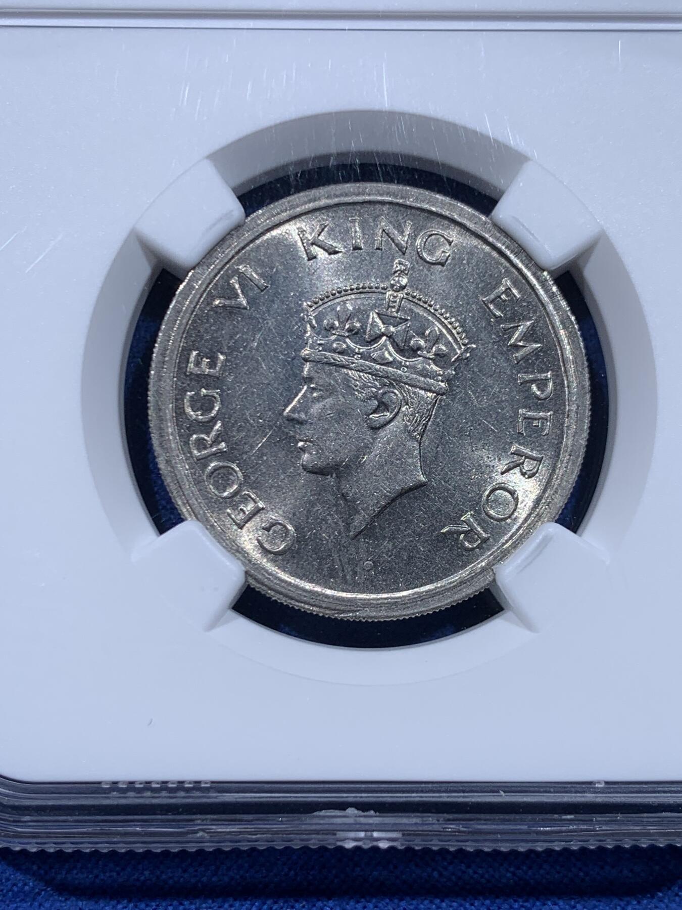 《竞宝斋》第450场 周日，周一，周二  3场连拍 （全场包邮，欢迎送拍） NGC MS62 英属印度1947年1卢比