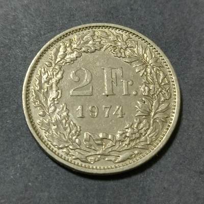 【游宝包邮场】蛇年第101期 世界各国纪念币 - 瑞士-2法郎 1974年
