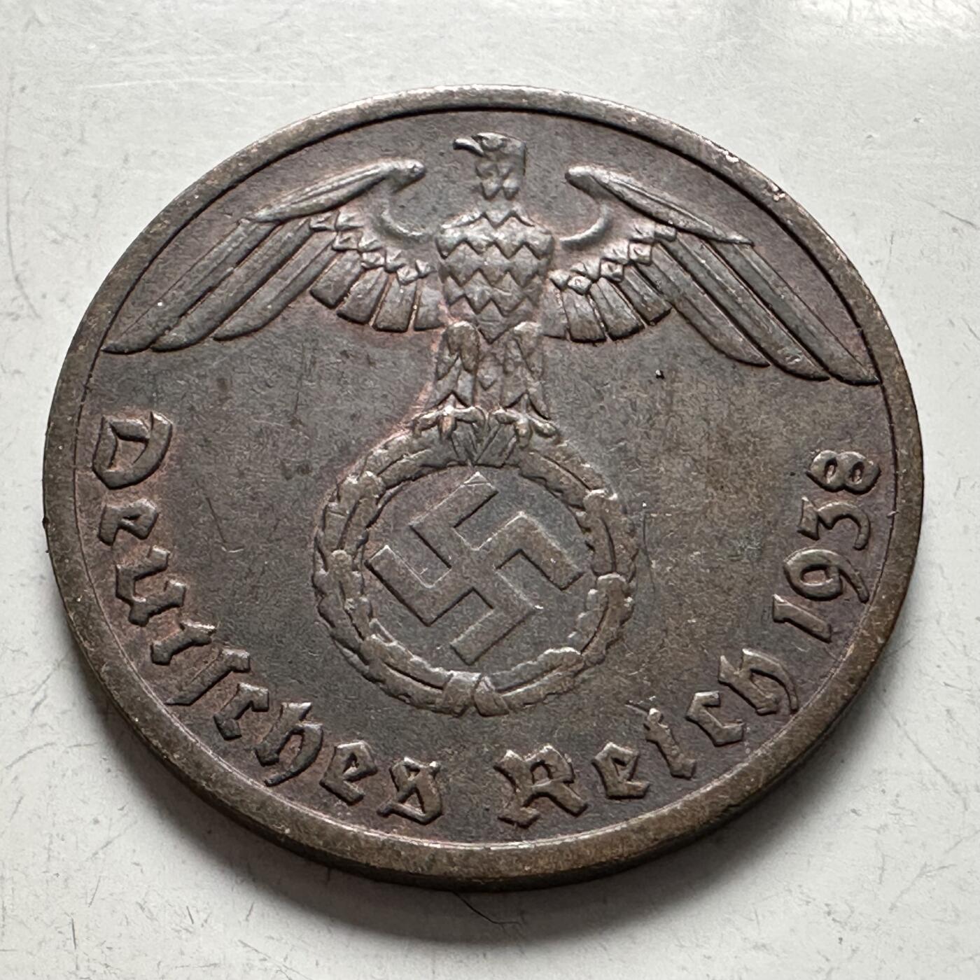 🌹外币初藏🌹🐯2025年第144场  每周二四六晚8️⃣点 接代拍 德国1938年1芬尼