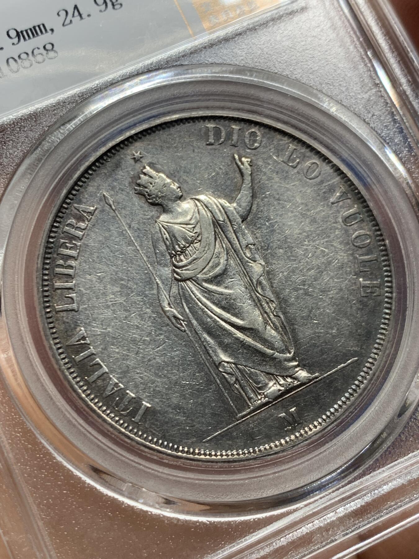 《竞宝斋》第450场 周日，周一，周二  3场连拍 （全场包邮，欢迎送拍） 公博 XF02 意大利 威尼斯革命政府 1848年 5里拉大银币 图案精美 短暂政权的少见品种