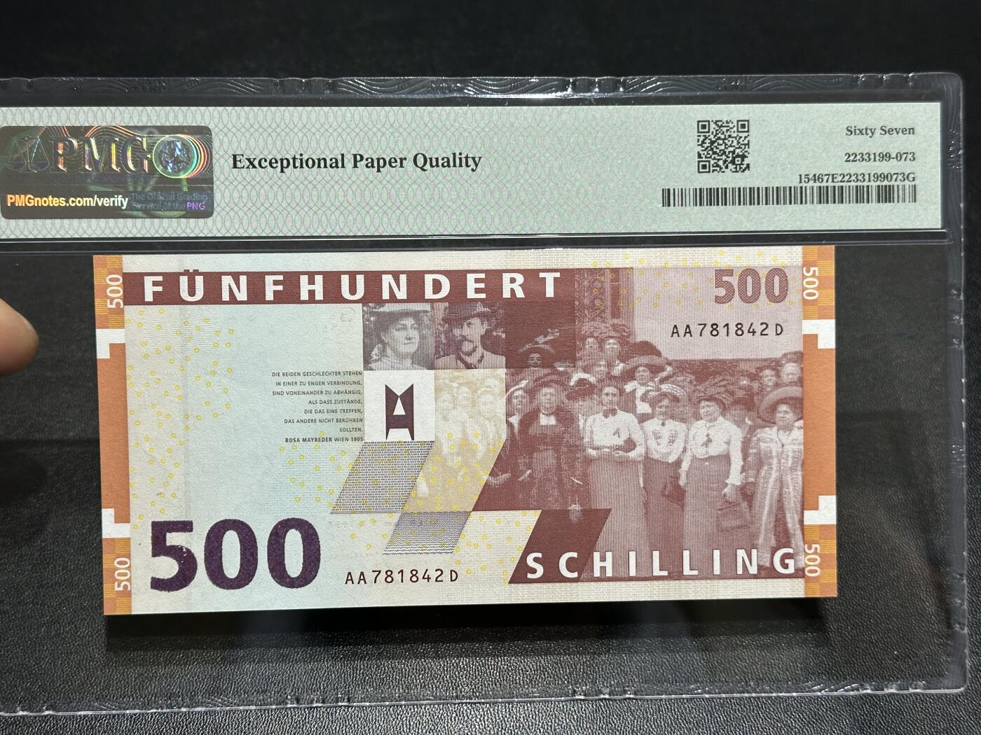 《外钞收藏家》第五百九十六期（精品大拍场）（本平台长期征集拍品、欢迎藏友们联系合作） 1997年奥地利末版5000先令 PMG67 AA冠