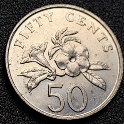 泉币菌-第152场-精品福利场 - 胡姬花 兰花 新加坡50分白铜植物硬币  24.7毫米 铜钱纪念币