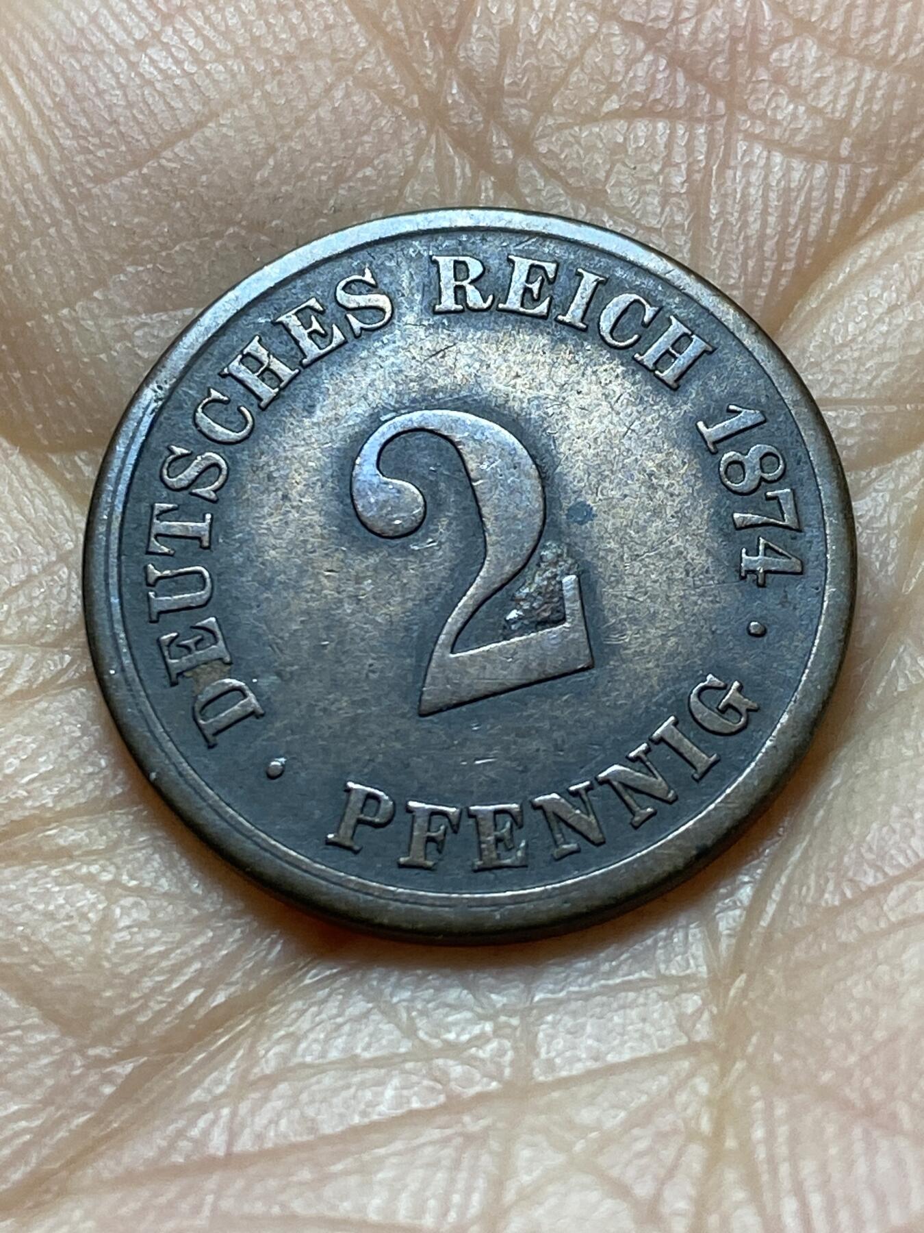 2025年第一百四十五场(总第一百七十一场）高品质英国一线回流散币年末特拍场第二场(免佣金) 稀少厂标好品–德意志帝国1874年2芬尼(威廉一世时期，H标达姆施塔特造)