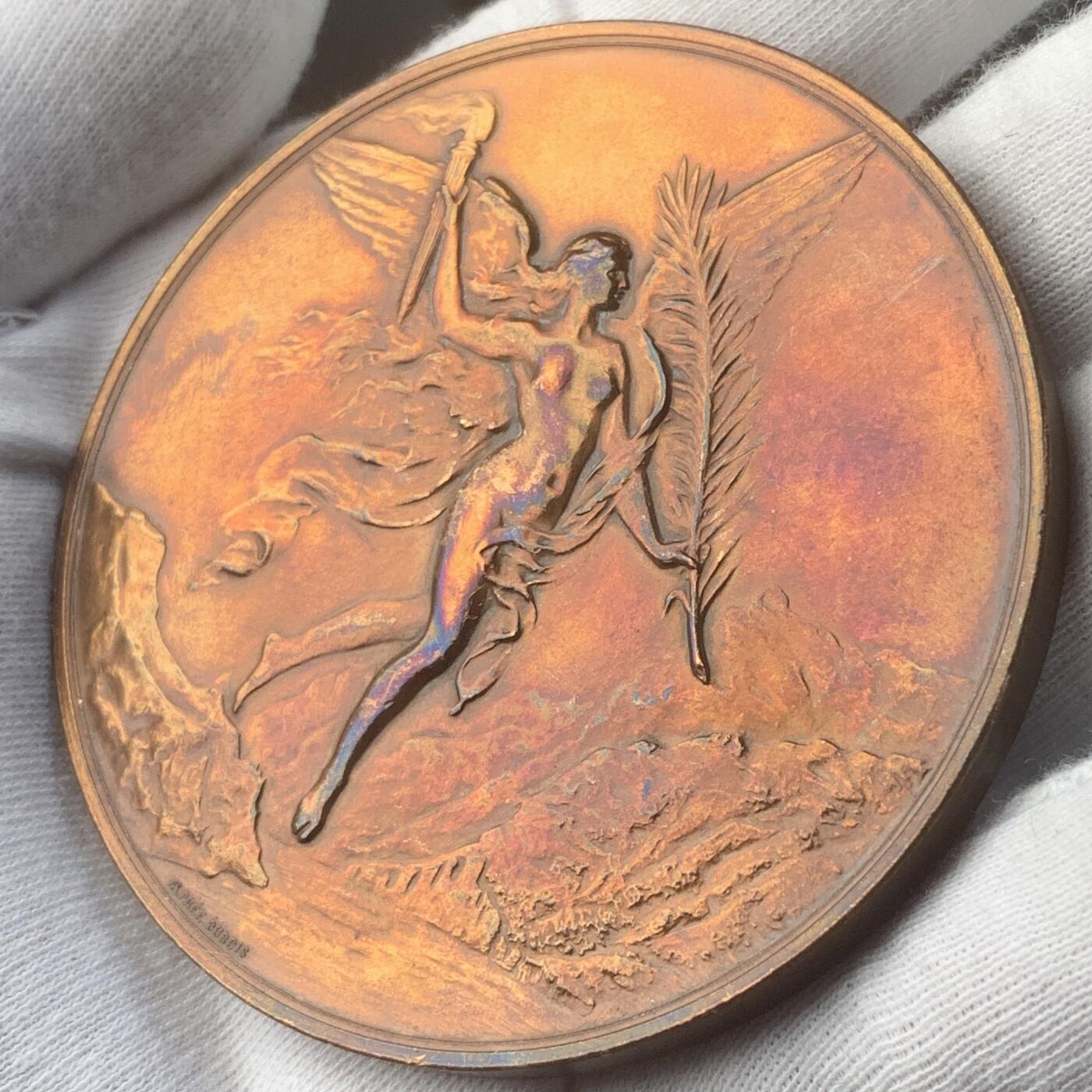 掌中浮雕-藏着的欧洲第047场 1891年瑞士联邦600周年纪念大铜章 ，69mm，A.Dubois作品，原盒变形有破损如图