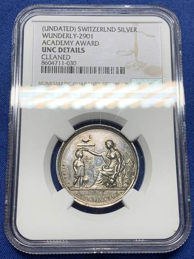 《竞宝斋》第450场 周日，周一，周二  3场连拍 （全场包邮，欢迎送拍） - NGC UNC 瑞士 沃州  洛桑学院 银质奖章 雅各布·西伯作品