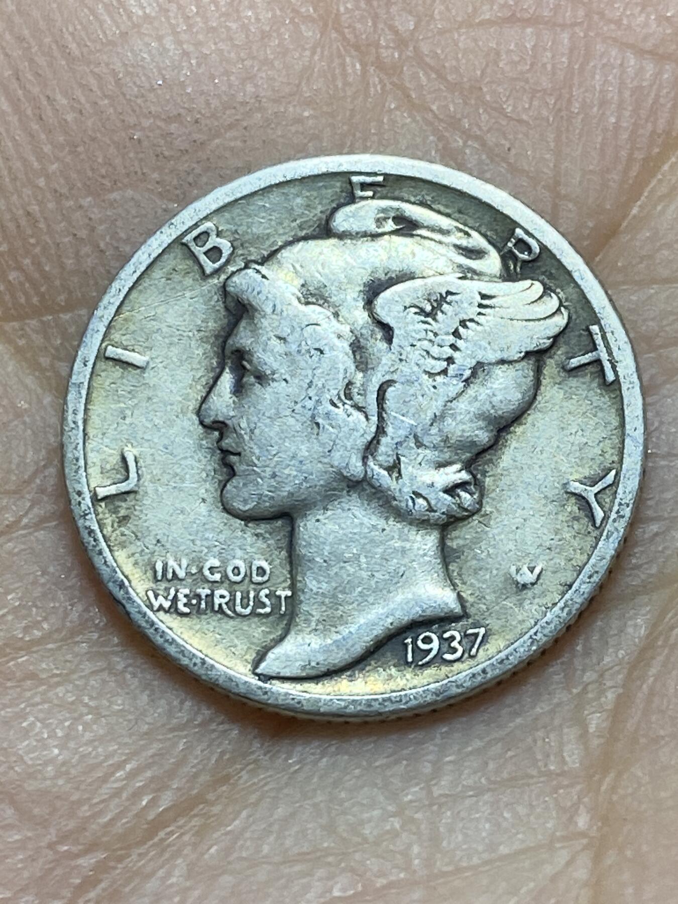 2025年第一百四十五场(总第一百七十一场）高品质英国一线回流散币年末特拍场第二场(免佣金) 美国🇺🇸1937年1角银币(墨丘利1角，900高银)