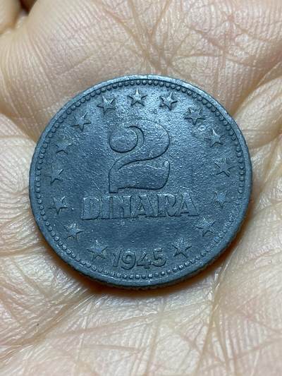 2025年第一百四十二场(总第一百六十八场）高品质英国一线回流散币年末特拍场第二场(免佣金) 南斯拉夫1945单年份2第纳尔锌币(二战后过渡硬币)