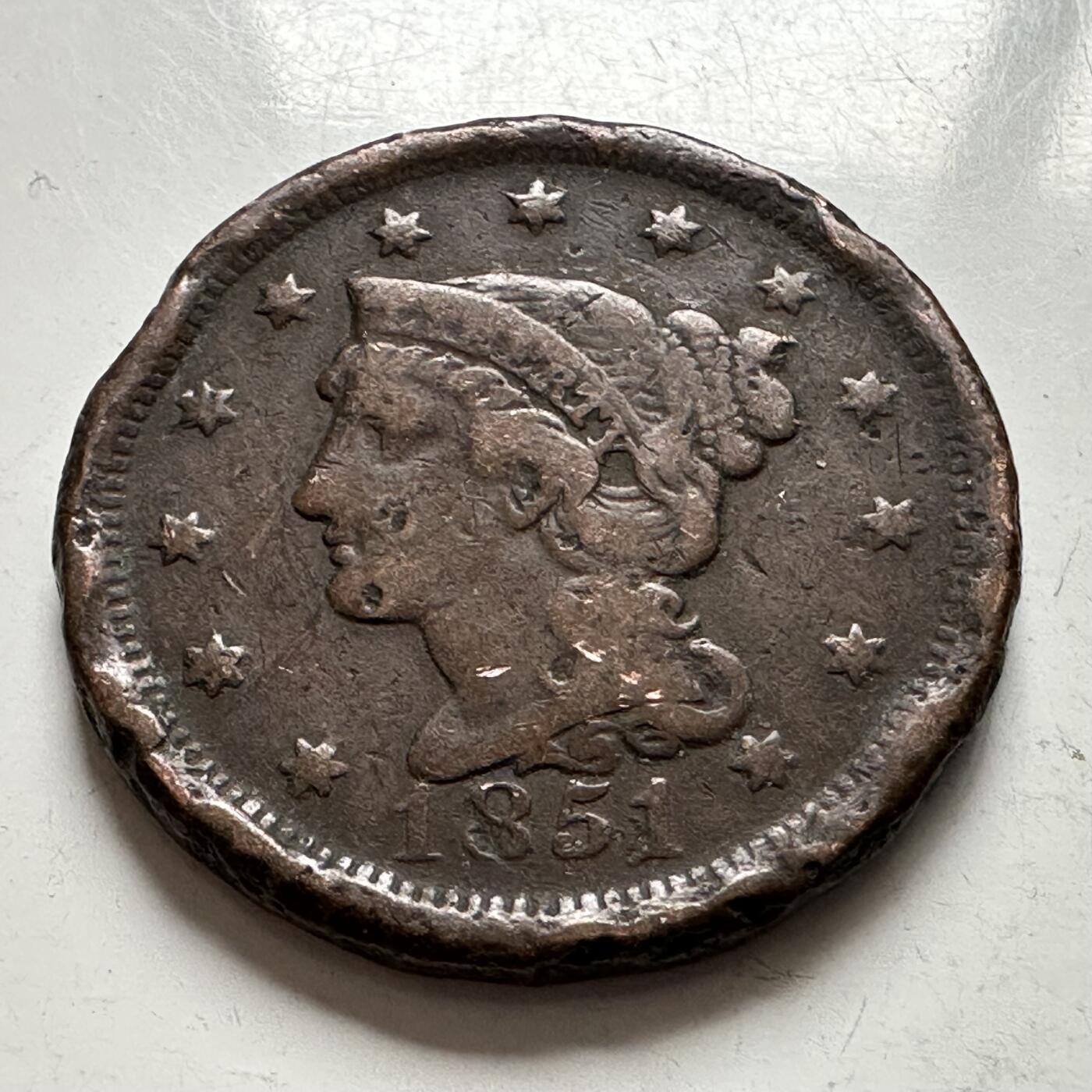 🌹外币初藏🌹🐯2025年第144场  每周二四六晚8️⃣点 接代拍 美国1851年一美分 少见品相还过得去