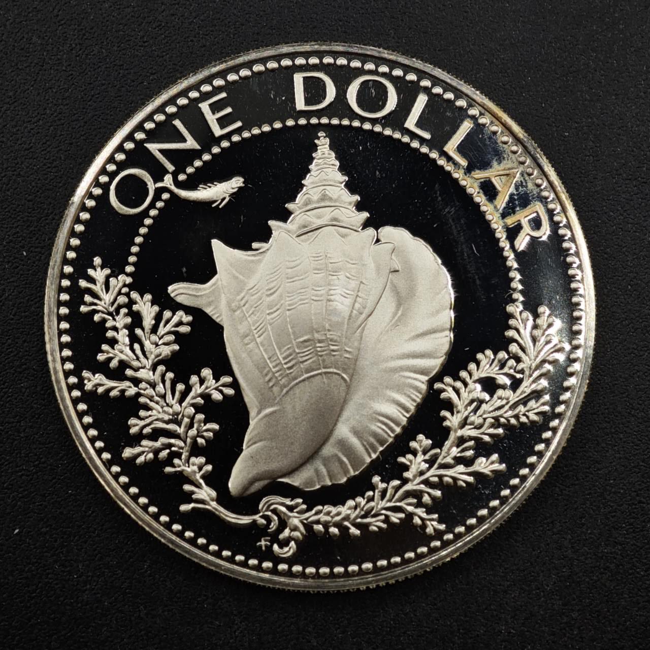 【淘币小摊】实时拍第八百三十六拍   银币套币场   满百包邮可预留二周 每周一统一发货   巴哈马1975年1元海螺精制银币 重18.14克800银 纯银价221