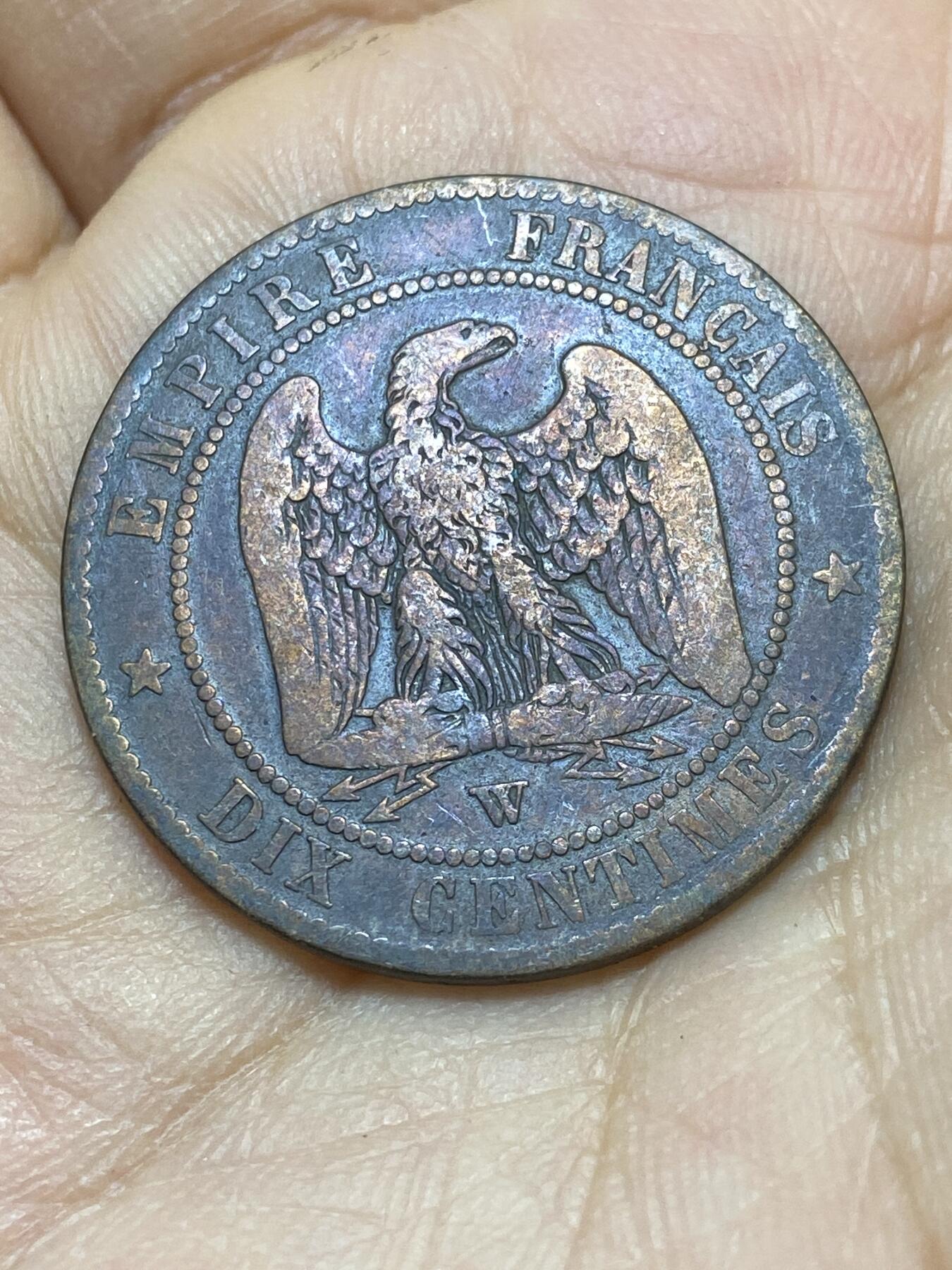 2025年第一百四十四场(总第一百七十场）品种丰富英国一线回流散币年末特拍场第一场(免佣金) 法兰西第二帝国1856年10生丁(拿破仑三世第一版，W标里尔造)