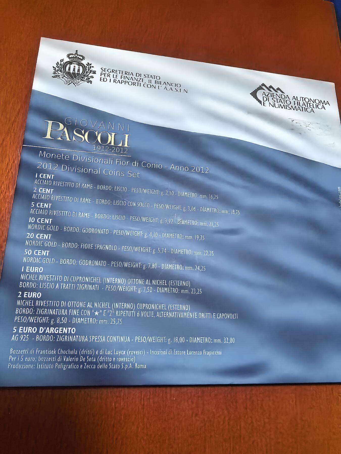 长老汇蛇年精选第八十六场拍卖 2012圣马力诺欧元套币9枚，卡装，含1枚5欧元银币，18克925银