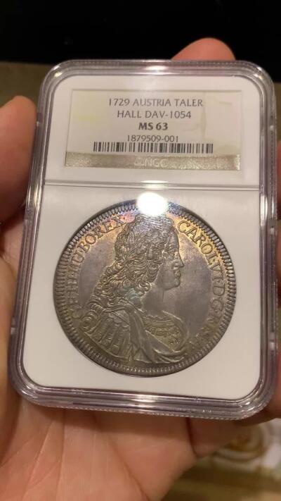 《竞宝斋》第450场 周日，周一，周二  3场连拍 （全场包邮，欢迎送拍） 冠军分 NGC MS63 神圣罗马帝国奥地利1729年 卡尔六世1泰勒大银币 光度细节都很不错