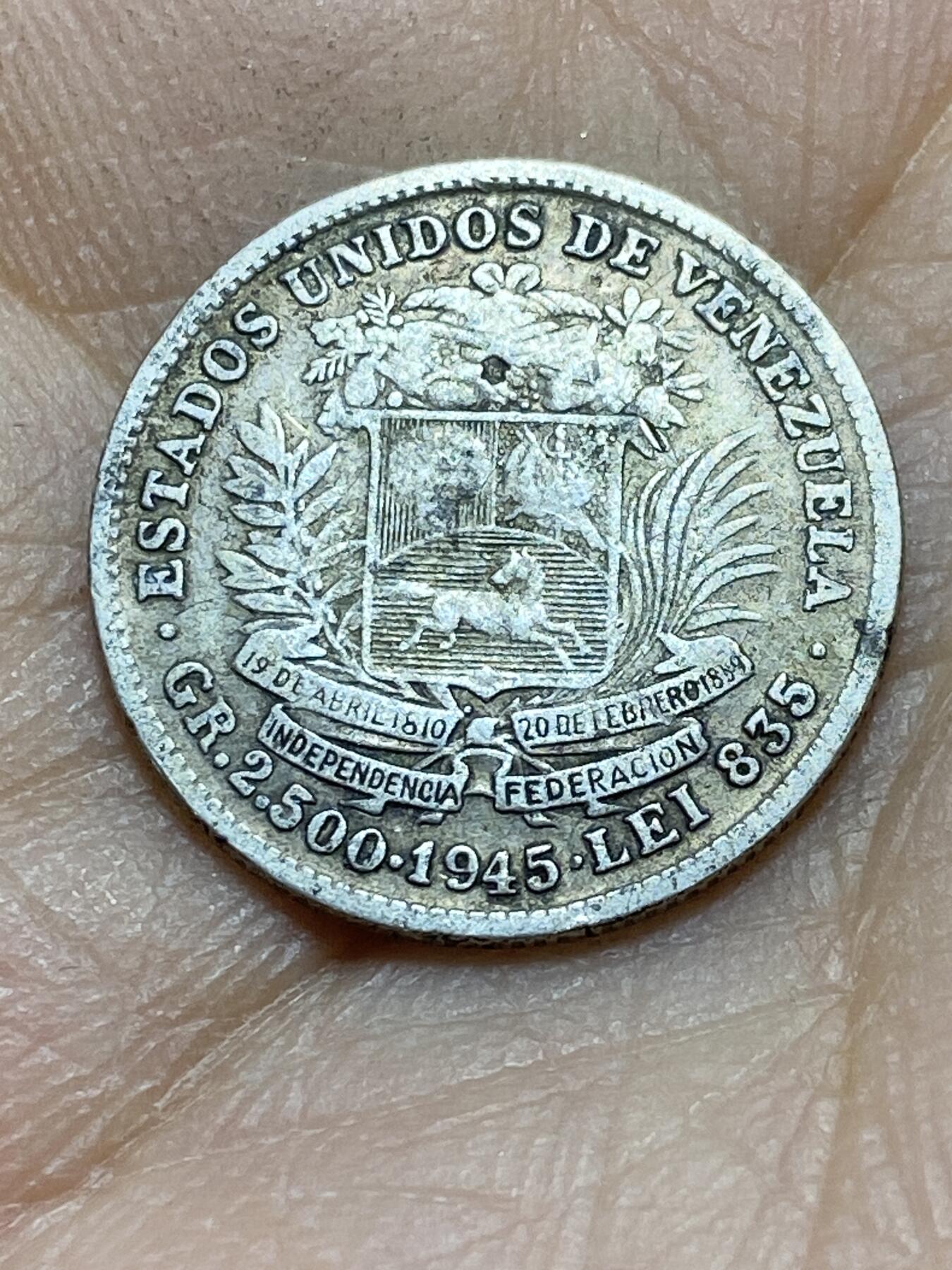 2025年第一百四十五场(总第一百七十一场）高品质英国一线回流散币年末特拍场第二场(免佣金) 委内瑞拉🇻🇪1945年50分银币(第二版，835高银)