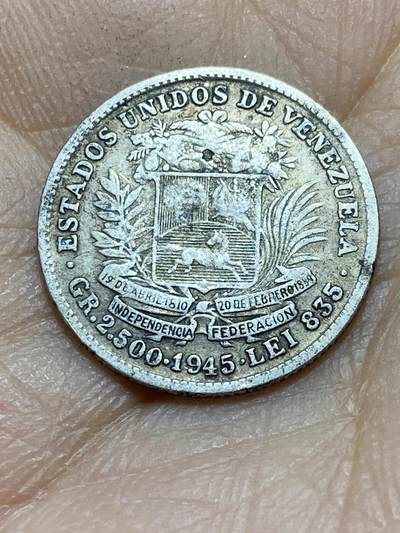 2025年第一百四十五场(总第一百七十一场）高品质英国一线回流散币年末特拍场第二场(免佣金) - 委内瑞拉🇻🇪1945年50分银币(第二版，835高银)