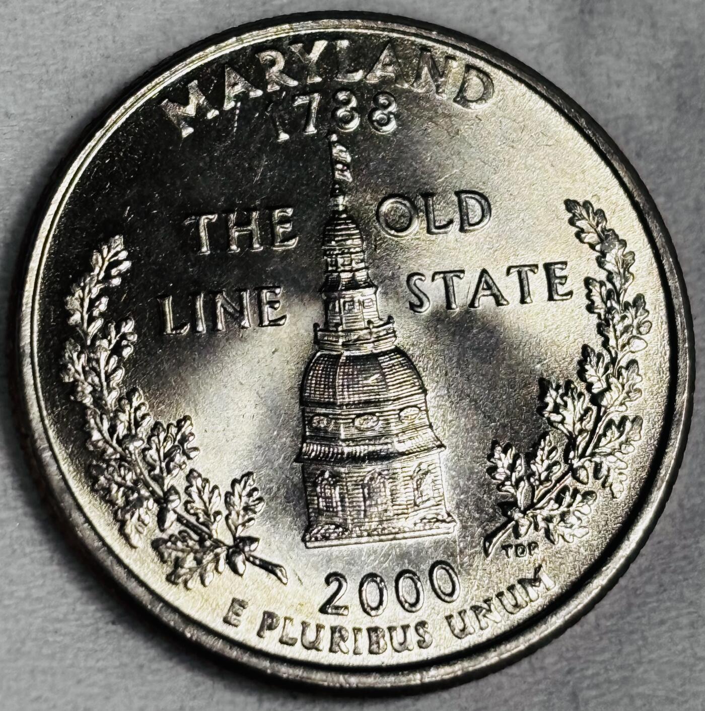 文馨钱币收藏第 286 场，圣诞节专场【 长期接收代拍品低至 0 佣金】 原光美国25美分50州纪念币—马里兰州 P 版