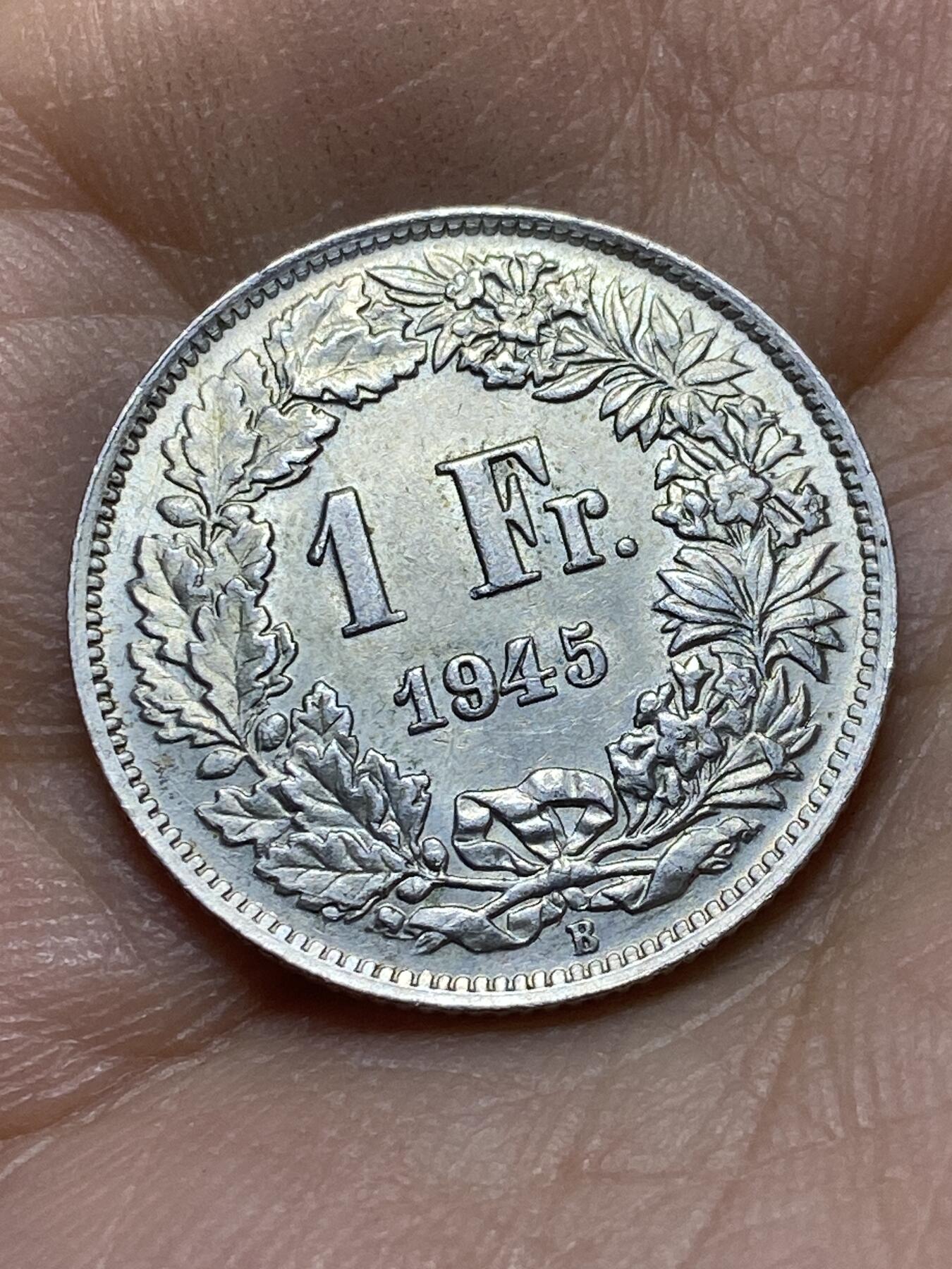 2025年第一百四十五场(总第一百七十一场）高品质英国一线回流散币年末特拍场第二场(免佣金) 好品–瑞士🇨🇭1945年1法郎银币(第二版，B标伯尔尼造，835高银)