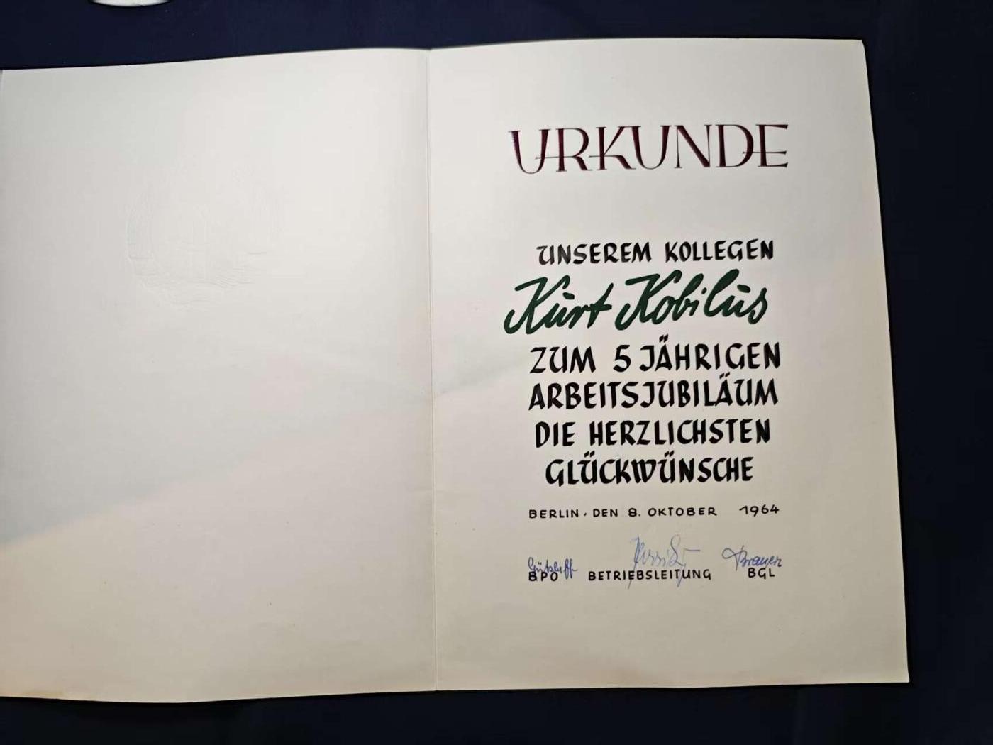 罗岚⭐爱藏⭐甄选专拍第二场-分享拍场赚佣（实体店在建中···） 民主德国人民警察库尔特・科布拉斯入职 5 周年纪念证书