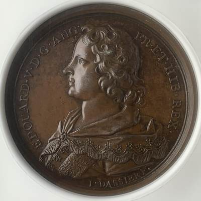 掌中浮雕-藏着的欧洲第047场 - NGC MS63 : Dassier英王系列章之爱德华五世纪念铜章，40mm