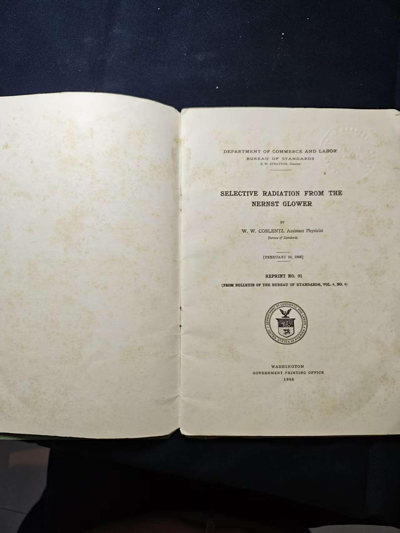 罗岚⭐爱藏⭐甄选专拍第二场-分享拍场赚佣（实体店在建中···） 《能斯特发光体的选择性辐射》发布信息：美国商务与劳工部1906 年 12 月 14 日发布  作者：W・W・科布伦茨