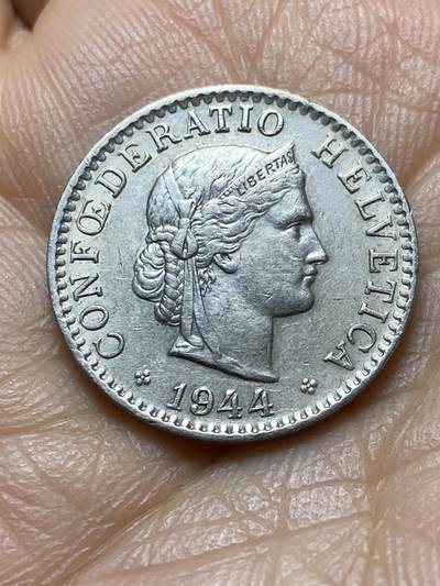 2025年第一百四十五场(总第一百七十一场）高品质英国一线回流散币年末特拍场第二场(免佣金) - 少见年份–瑞士🇨🇭1944年20拉彭(第三版，B标伯尔尼造)