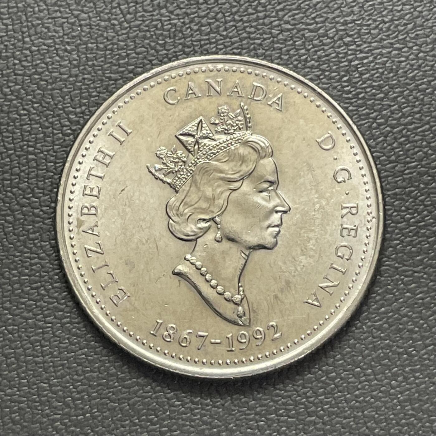 回流1222 加拿大1992年曼尼托巴省成立125周年25分纪念币 纪念加拿大联邦成立125周年（1867–1992）的省份系列25分币之一