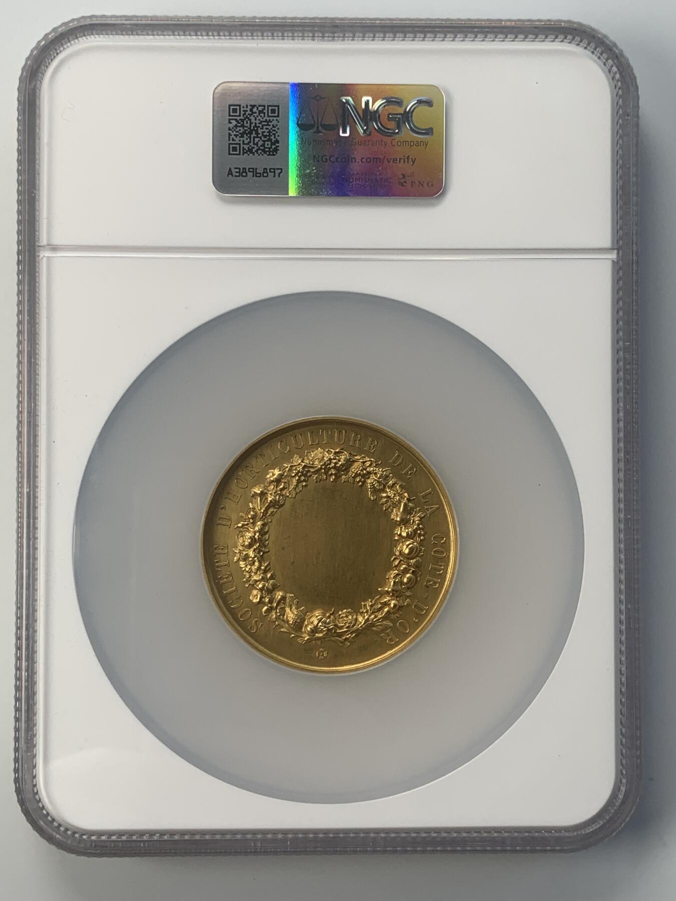 掌中浮雕-藏着的欧洲第047场 NGC MS62 :  法国科多尔园艺协会镀金铜章，51mm