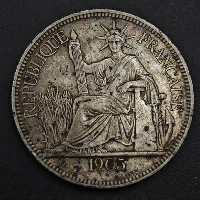 【淘币小摊】实时拍第八百三十六拍   银币套币场   满百包邮可预留二周 每周一统一发货   - 法属印支1905年坐洋1皮阿斯特银币