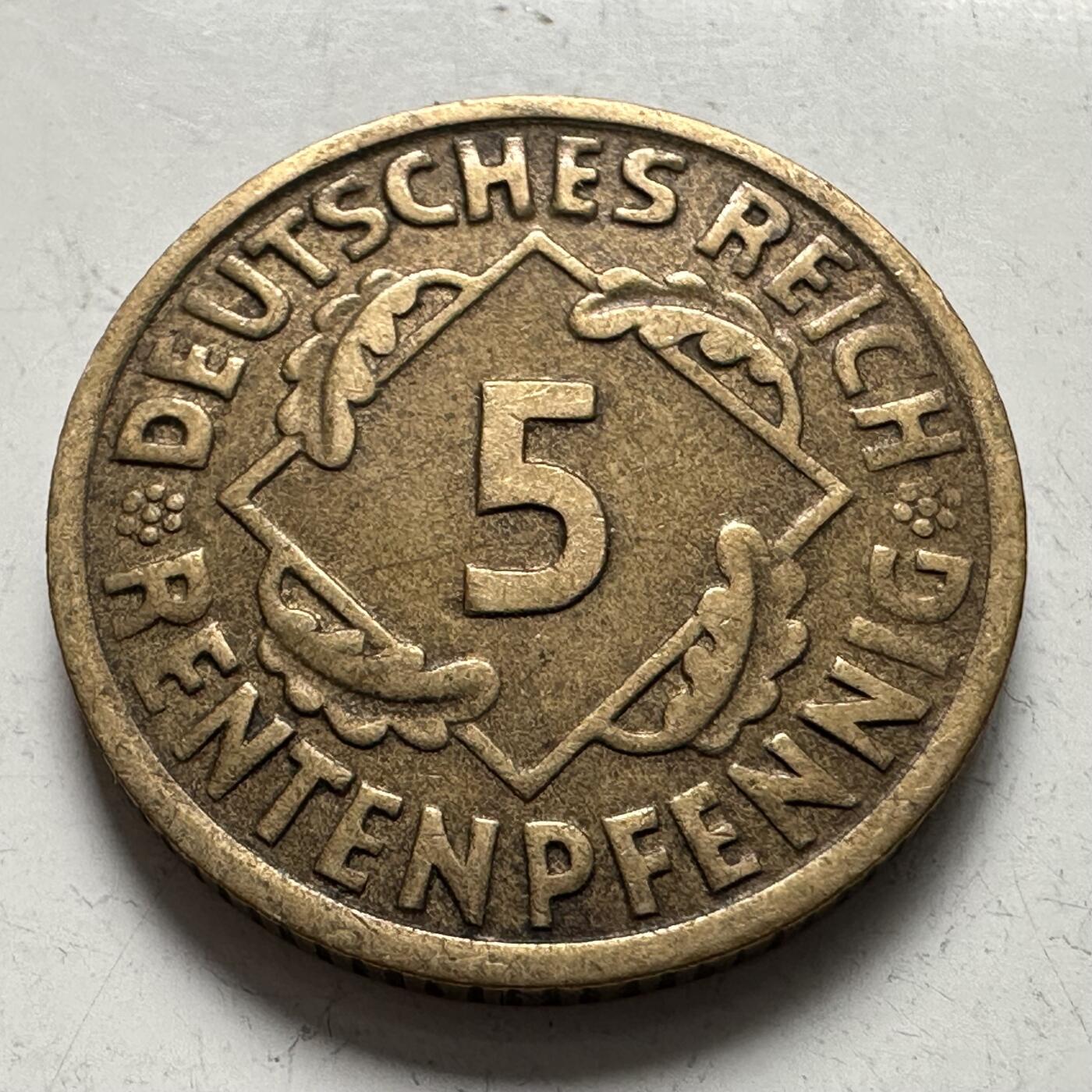 🌹外币初藏🌹🐯2025年第144场  每周二四六晚8️⃣点 接代拍 魏玛共和国1924年五芬尼