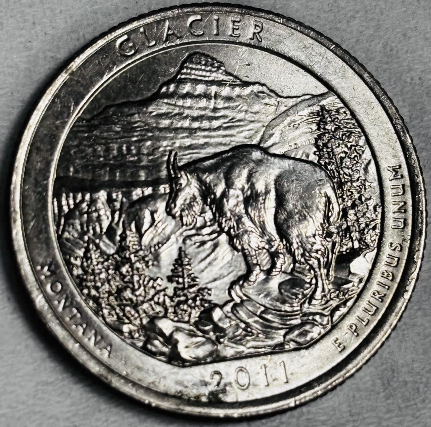 文馨钱币收藏第 286 场，圣诞节专场【 长期接收代拍品低至 0 佣金】 原光 2011 年美国冰川国家公园 25 美分纪念币 P 版