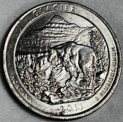 文馨钱币收藏第 286 场，圣诞节专场【 长期接收代拍品低至 0 佣金】 - 原光 2011 年美国冰川国家公园 25 美分纪念币 P 版