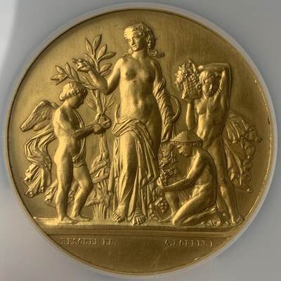 掌中浮雕-藏着的欧洲第047场 - NGC MS62 :  法国科多尔园艺协会镀金铜章，51mm