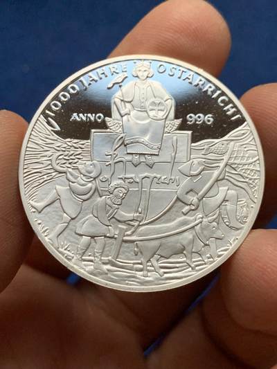 《竞宝斋》第450场 周日，周一，周二  3场连拍 （全场包邮，欢迎送拍） - 奥地利1996年奥地利建国千年银币 24.1g 925银