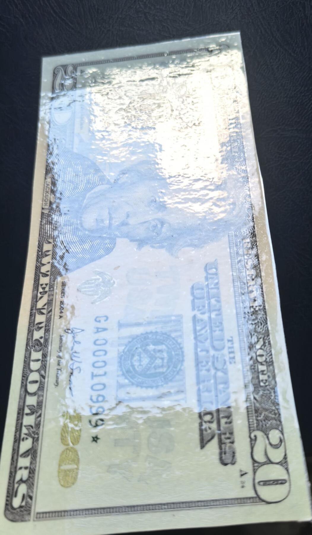 Unc 美国纸币 2004年A版 20美元纸币 星号 豹子号 纸币被塑封起来
