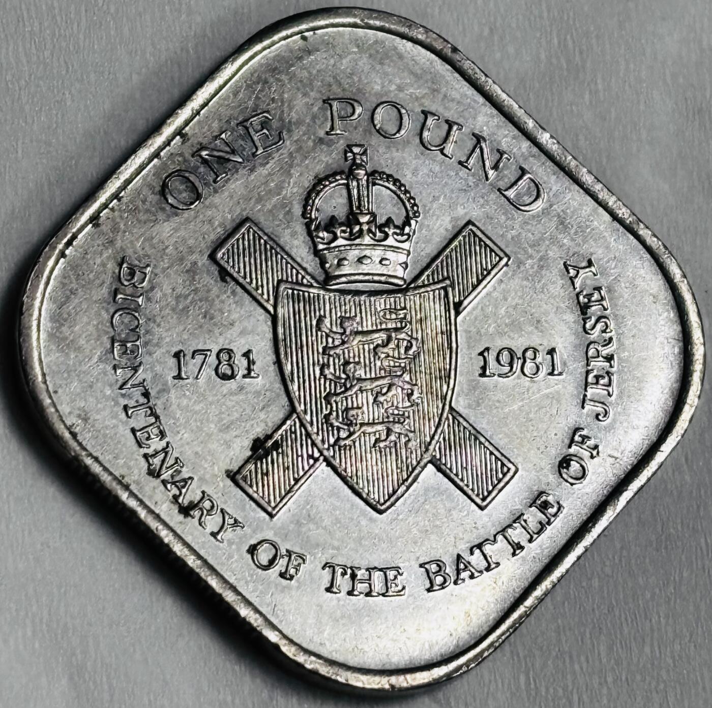 文馨钱币收藏第 286 场，圣诞节专场【 长期接收代拍品低至 0 佣金】 少见泽西岛 1981年1镑方形纪念币 泽西战役200周年 英国皇室皇家领地