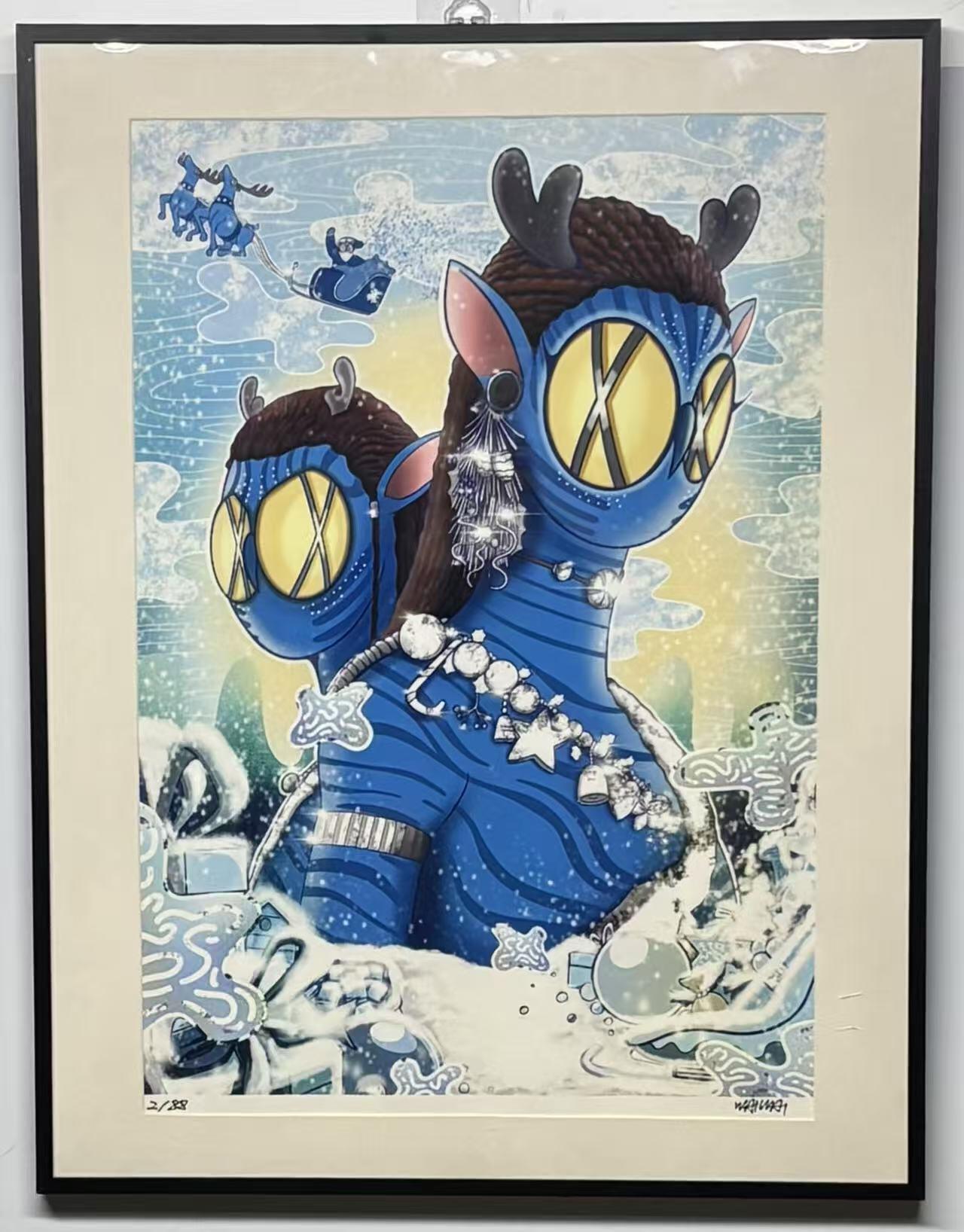 零元拍：OWSON 歪歪亲笔签名 作品装饰画《水之道》，已做装裱 合金相框尺寸65/50CM。因展品出展，镜框或亚克力可能有轻微划痕或裂纹，介意勿拍