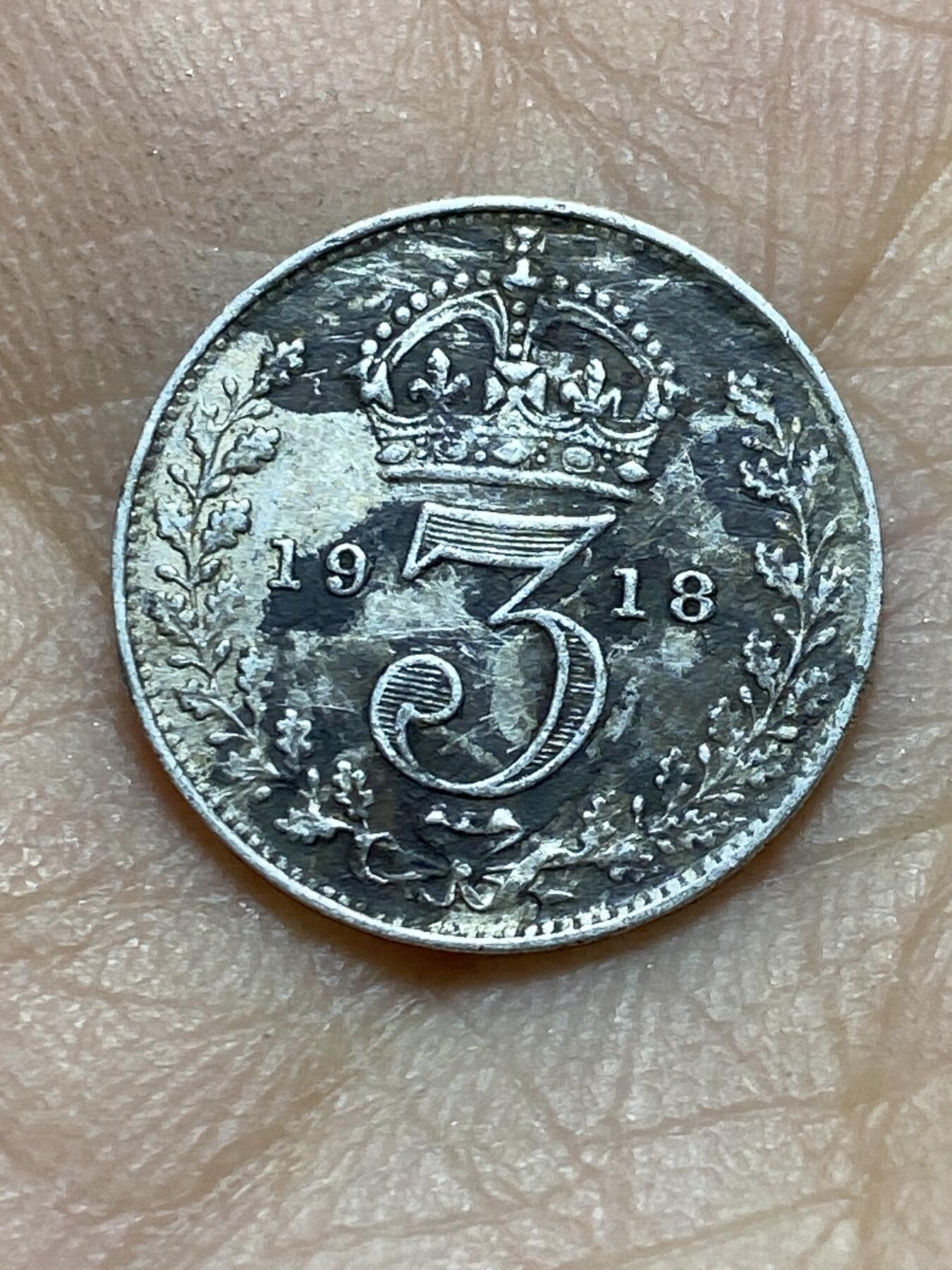 2025年第一百四十五场(总第一百七十一场）高品质英国一线回流散币年末特拍场第二场(免佣金) 英国🇬🇧1918年3便士银币(乔治五世第一版，925高银)