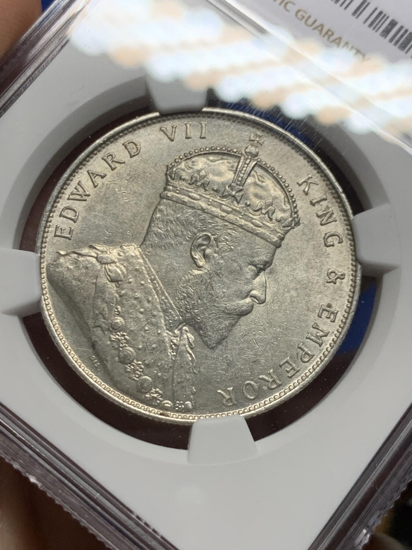 《竞宝斋》第450场 周日，周一，周二  3场连拍 （全场包邮，欢迎送拍） NGC MS60 英属海峡1907年爱德华七世壹圆银币