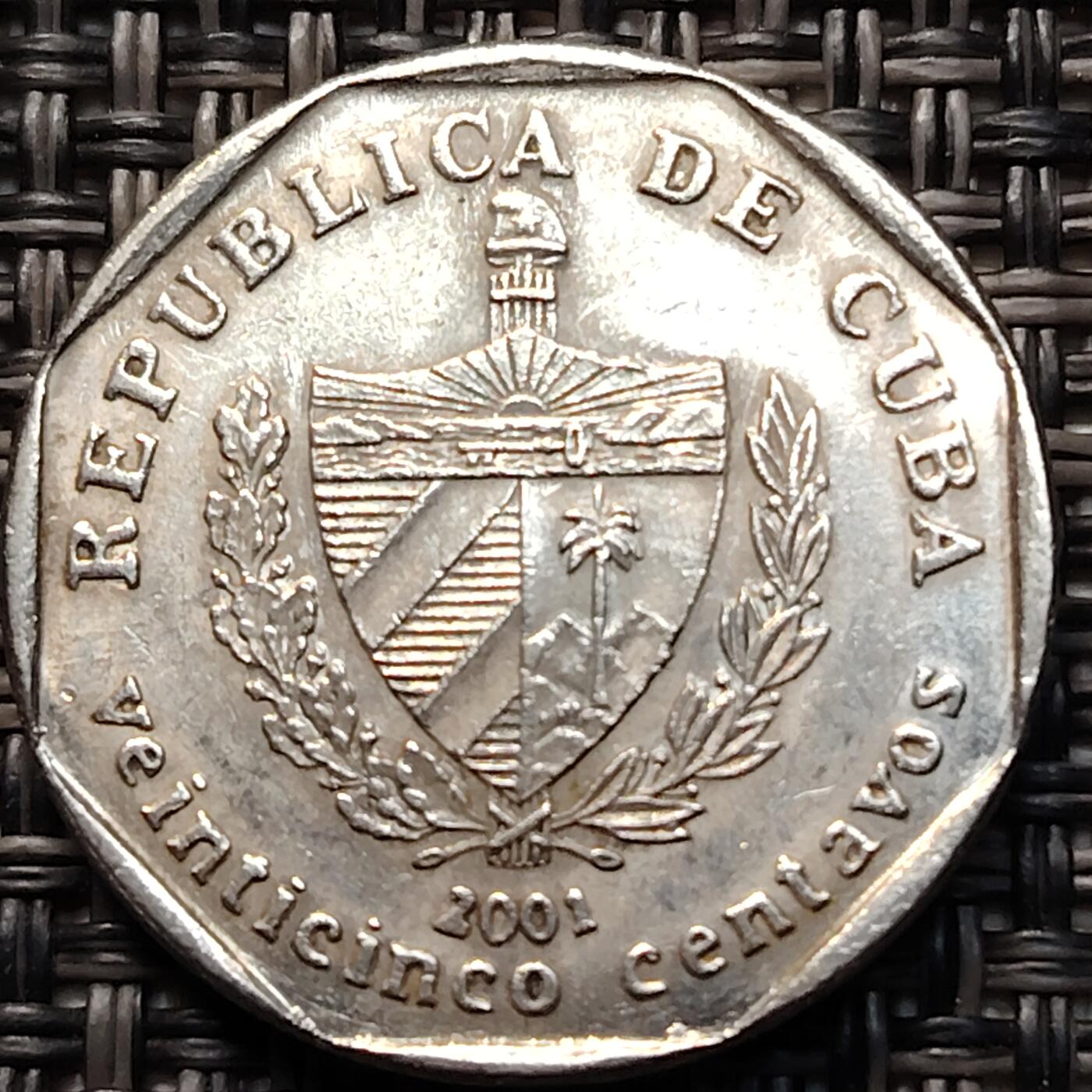 布加迪🐬～世界钱币(上海)🌾第 276 期 /  各国套币和散币 古巴🇨🇺 2001年 25分 外汇币～C9